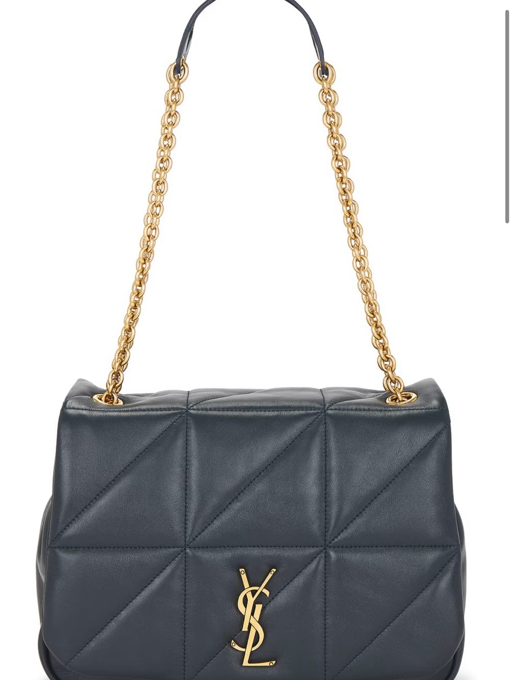 Saint Laurent Quilted Leather Shoulder Bag in dark ottano with Gold Chain